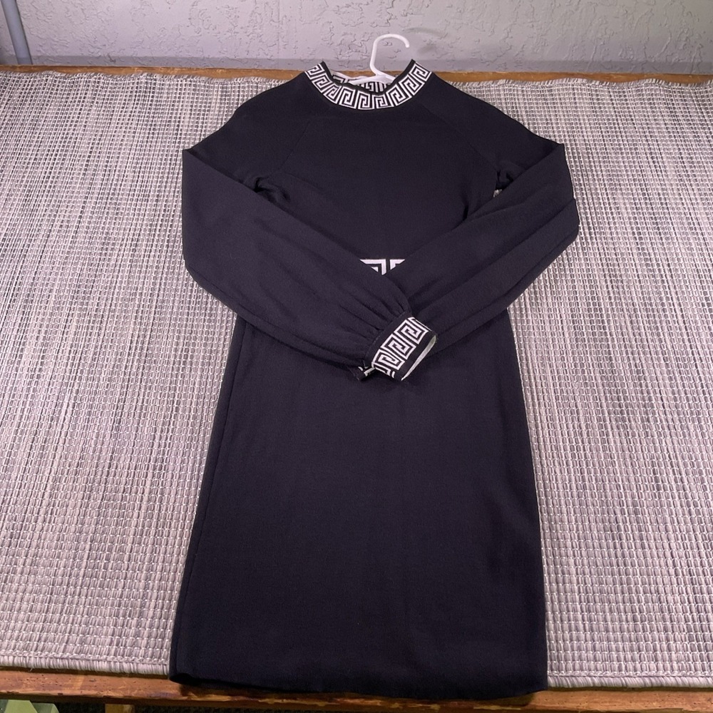 Jolie & Joy Black Greek Key Knit Dress Womens XL Long Sleeve Mock Neck J3M0681S
